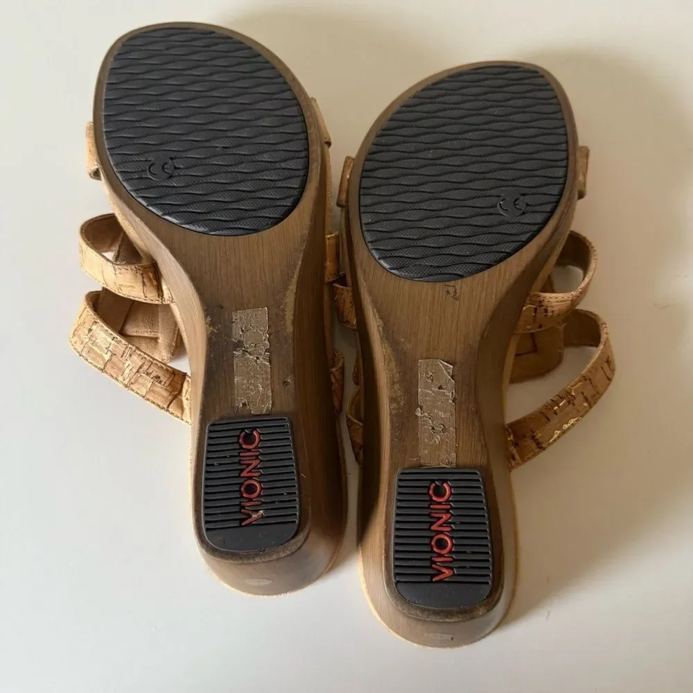 Vionic Radia cork triple strap slip on wedge sandals size 8-8.5